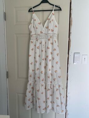 Simple White Maxi Dress with Peach Floral Print